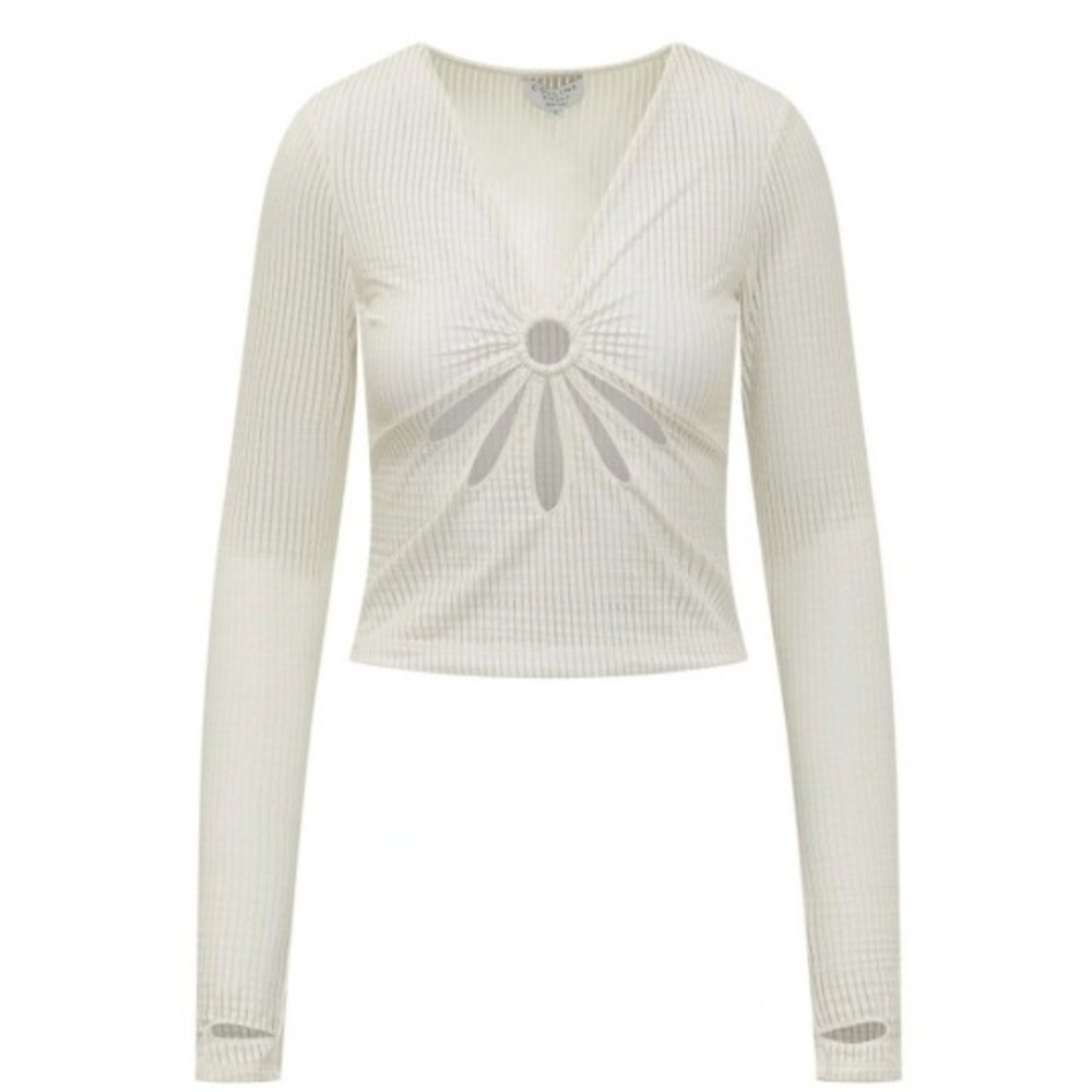 Collina Strada Ret. $325 Cream O-Ring Cutout Top Shirt Large Coquette Whimsical